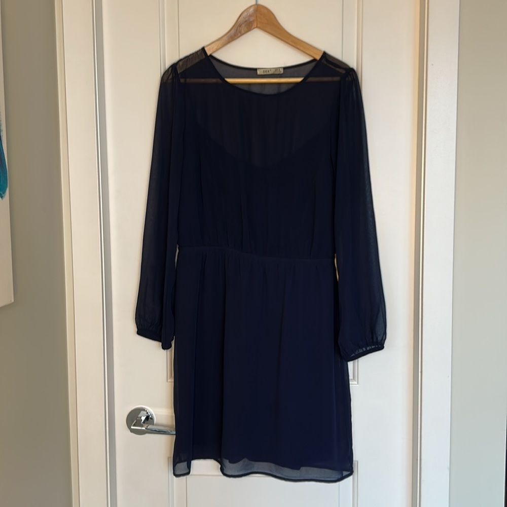 Dex Navy Long Sleeve Chiffon Dress